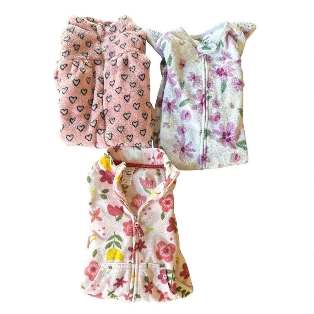 Carter’s Bundle Set 3PC Floral Hearts Pink Pajama Bodysuit Baby Girl 18M
